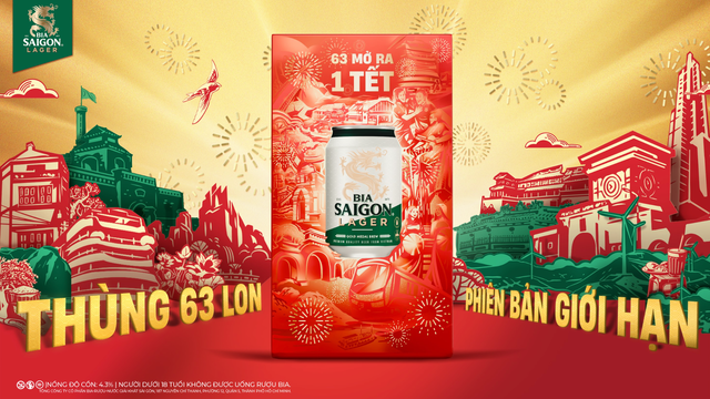 Bia Saigon Lager phiên bản giới hạn Tết 2025 - 63 mở ra 1 Tết- Ảnh 1.