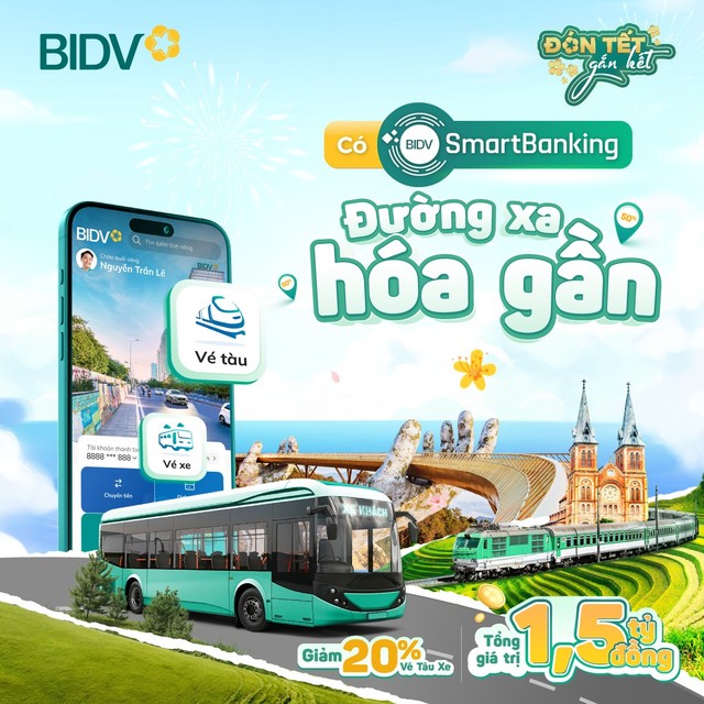 Ngàn ưu đãi giảm tới 100.000 đồng vé tàu - xe tết trên BIDV SmartBanking