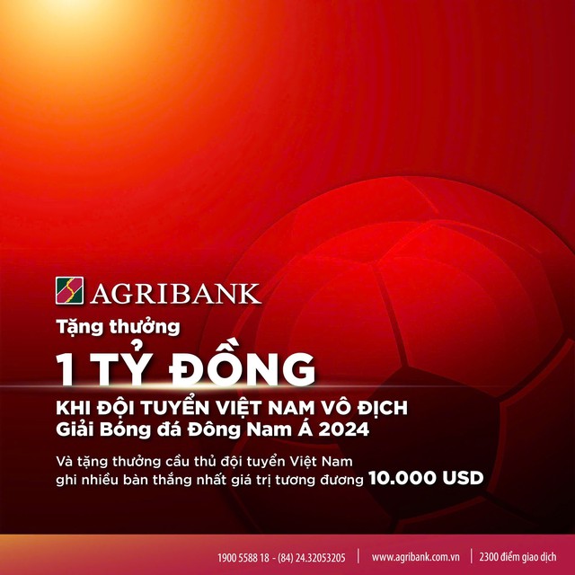 Agribank sẽ trao thưởng 1 tỉ đồng khi Đội tuyển Việt Nam vô địch AFF Cup 2024- Ảnh 1.