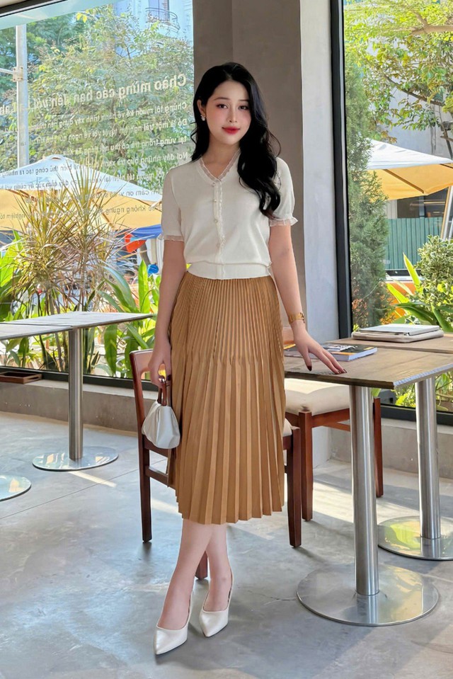 Giai điệu dịu dàng của mùa thu với áo dệt kim ngắn tay- Ảnh 4.