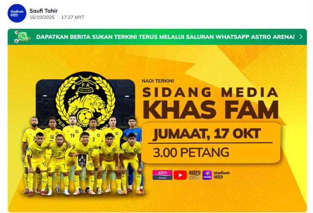 FAM bất ngờ họp báo phiên đặc biệt ngày 17.10, Chính phủ Malaysia hứa không rút tài trợ- Ảnh 1. FAM bất ngờ họp báo phiên đặc biệt ngày 17.10, Chính phủ Malaysia hứa không rút tài trợ- Ảnh 1.