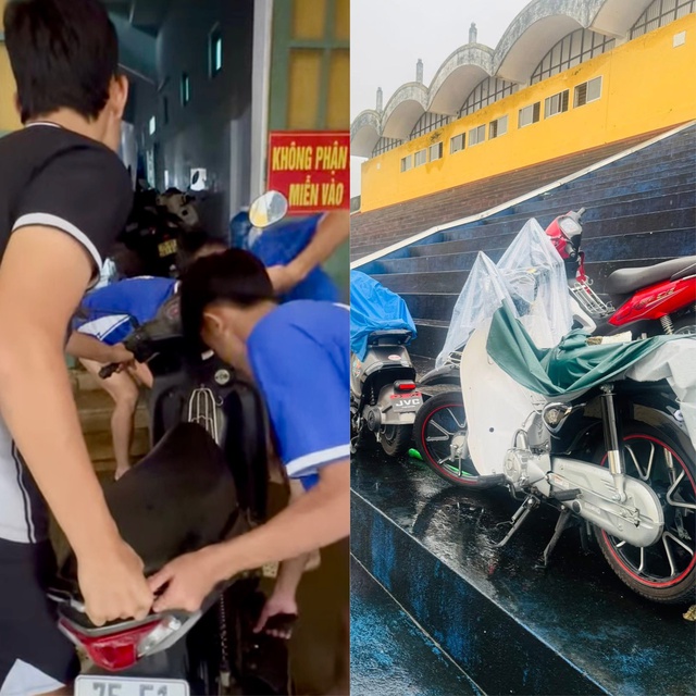 ' Bà con yên tâm , xe an toàn nhé ' tại sân vận động Huế giữa lũ lịch sử - Ảnh 1. ' Bà con yên tâm , xe an toàn nhé ' tại sân vận động Huế giữa lũ lịch sử - Ảnh 1.