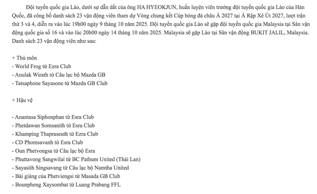 Thủ m&ocirc;n hay nhất giải Thanh Ni&ecirc;n sinh vi&ecirc;n được gọi l&ecirc;n đội tuyển L&agrave;o: Quyết đấu Malaysia- Ảnh 1.