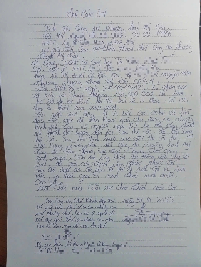 TP.HCM: C&ocirc;ng an Thạnh Mỹ T&acirc;y giải cứu thần tốc sinh vi&ecirc;n bị 'bắt c&oacute;c online'- Ảnh 2.