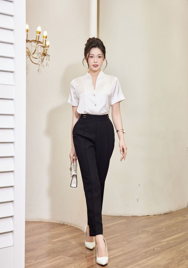 Áo sơ mi phối quần baggy, vẻ đẹp chuẩn công sở cho các quý cô- Ảnh 5. Áo sơ mi phối quần baggy, vẻ đẹp chuẩn công sở cho các quý cô- Ảnh 5.