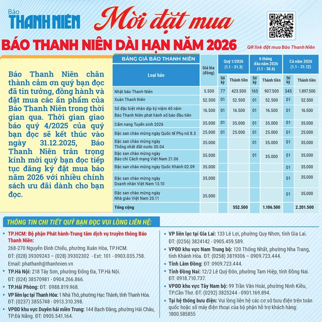 Mời đặt mua B&aacute;o Thanh Ni&ecirc;n d&agrave;i hạn năm 2026 - Ảnh 1.
