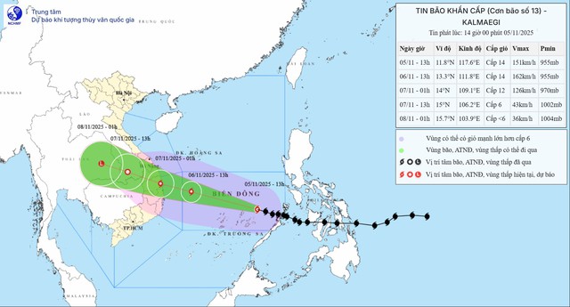Bão Kalmaegi đang mạnh lên cấp 14, giật cấp 17 - Ảnh 1.