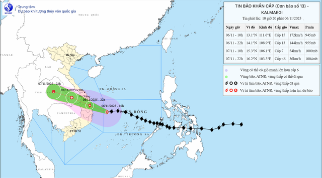 Bão số 13 Kalmaegi mạnh lên tiệm cận cấp siêu bão, đổ bộ miền Trung 22 giờ - Ảnh 1. Bão số 13 Kalmaegi mạnh lên tiệm cận cấp siêu bão, đổ bộ miền Trung 22 giờ - Ảnh 1.