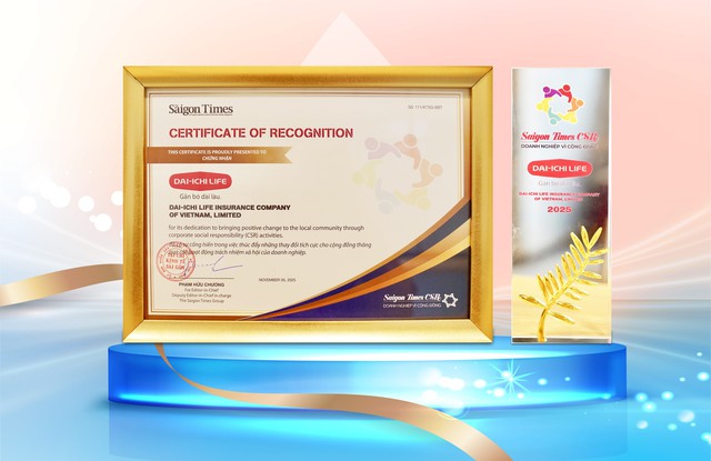 Dai-ichi Life Việt Nam được vinh danh ‘Doanh nghiệp vì cộng đồng – Saigon Times CSR’
- Ảnh 2. Dai-ichi Life Việt Nam được vinh danh ‘Doanh nghiệp vì cộng đồng – Saigon Times CSR’
- Ảnh 2.