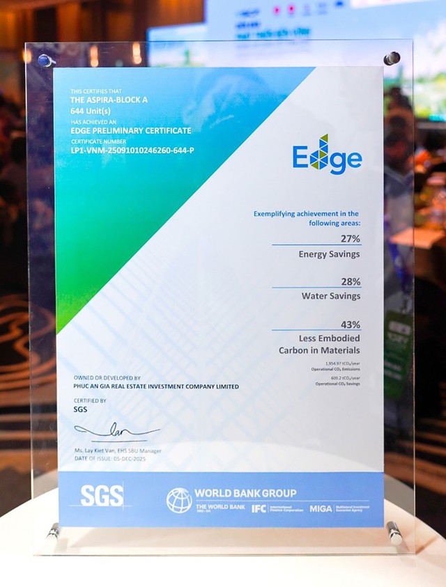 Sai Gon High Rise vinh dự đ&oacute;n nhận chứng chỉ c&ocirc;ng tr&igrave;nh xanh EDGE cho The Aspira - Ảnh 3.