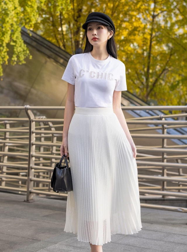 Chân váy xếp ly phối áo nào cũng đẹp- Ảnh 7.