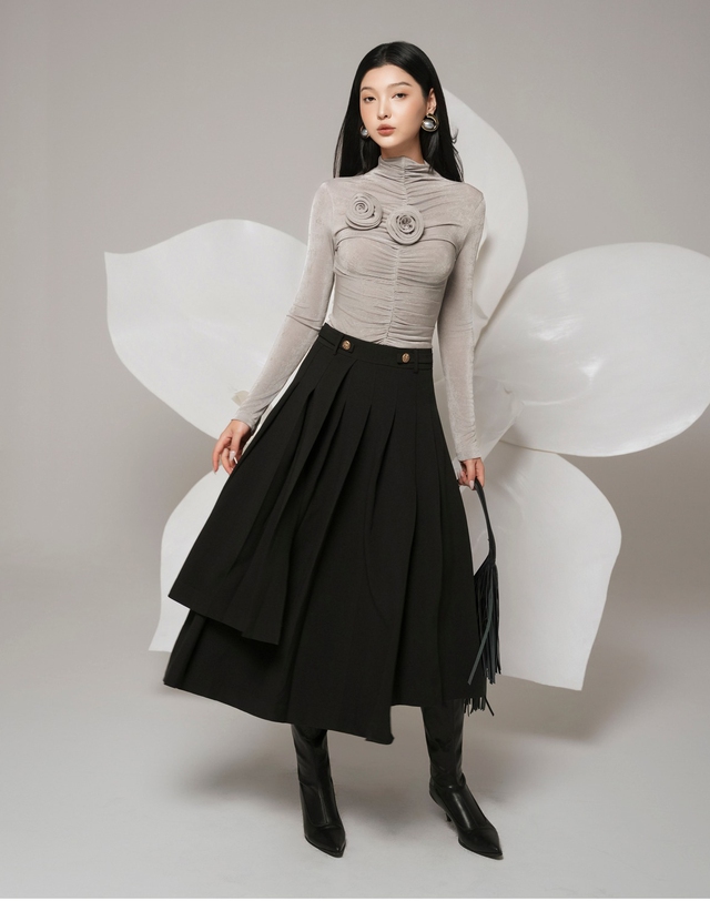 Chân váy xếp ly phối áo nào cũng đẹp- Ảnh 5.