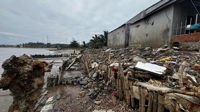 Triều cường x&acirc;m thực l&agrave;ng biển, sạt lở chia cắt miền n&uacute;i ở Quảng Ng&atilde;i - Ảnh 1.