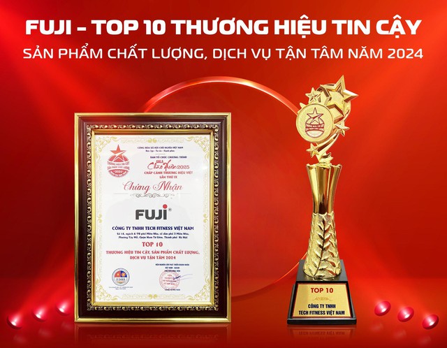 Ảnh cúp và bằng khen danh hiệu"Top 10 thương hiệu tin cậy, sản phẩm chất lượng, dịch vụ tận tâm" của Fuji