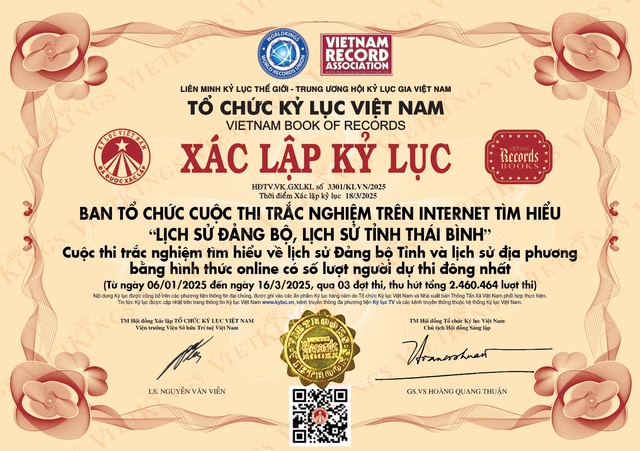 Cuộc thi tìm hiểu lịch sử tỉnh Thái Bình đạt kỷ lục Việt Nam - Ảnh 2.