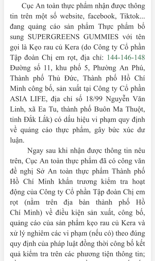 Bộ Y tế đề nghị xử lý người nổi tiếng quảng cáo kẹo rau củ Kera- Ảnh 1.