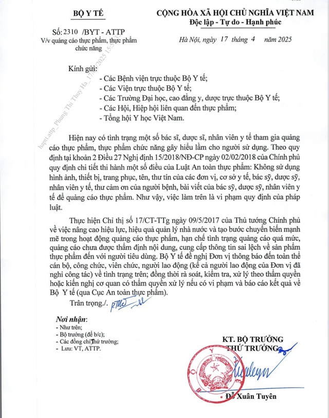 Rà soát, chấn chỉnh bác sĩ, nhân viên y tế quảng cáo thực phẩm chức năng - Ảnh 1.