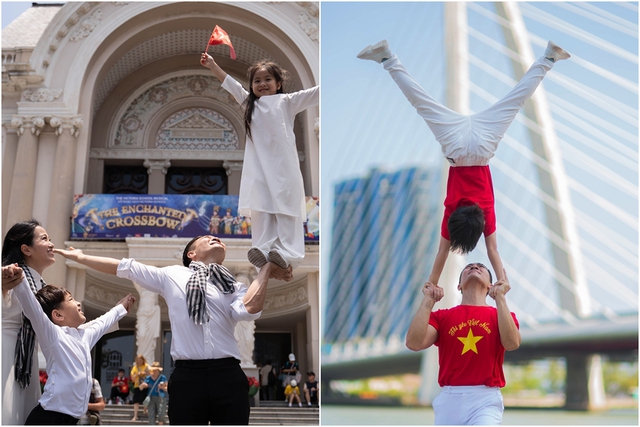 Hai con của Quốc Cơ - Hồng Phượng l&agrave;m xiếc trước Bưu Điện, Nh&agrave; h&aacute;t Th&agrave;nh phố - Ảnh 2.