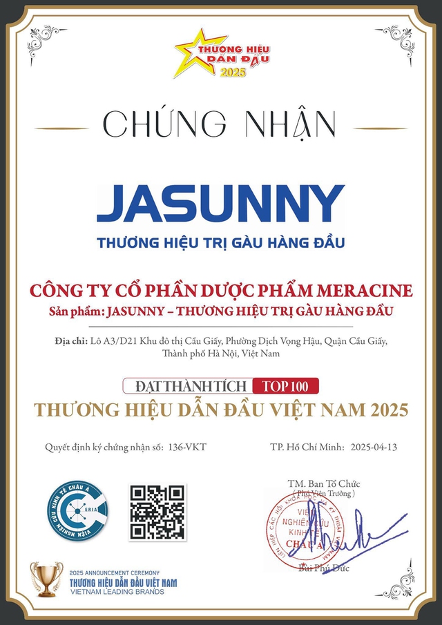 Dầu gội sạch g&agrave;u Jasunny được c&ocirc;ng nhận &ldquo;Top 100 Thương hiệu dẫn đầu Việt Nam 2025&rdquo; - Ảnh 3.