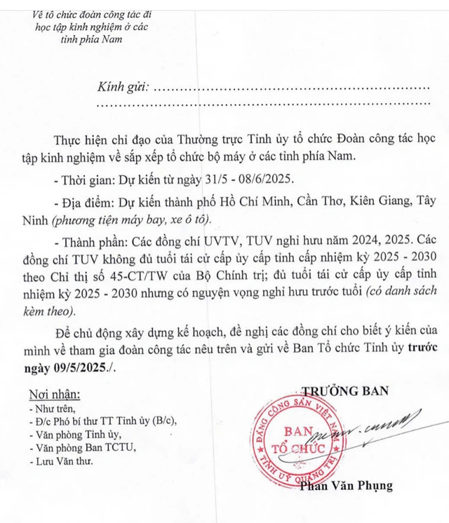 Quảng Trị hoãn kế hoạch đưa cán bộ sắp nghỉ hưu đi ‘học tập kinh nghiệm’ Quảng Trị hoãn kế hoạch đưa cán bộ sắp nghỉ hưu đi ‘học tập kinh nghiệm’