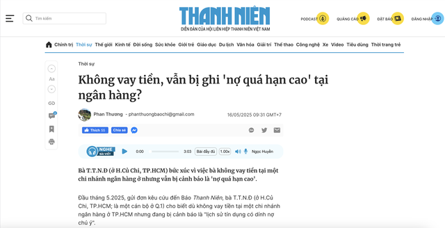 Không vay tiền nhưng bị ghi ‘nợ quá hạn’: Ngân hàng hứa giải quyết dứt điểm Không vay tiền nhưng bị ghi ‘nợ quá hạn’: Ngân hàng hứa giải quyết dứt điểm