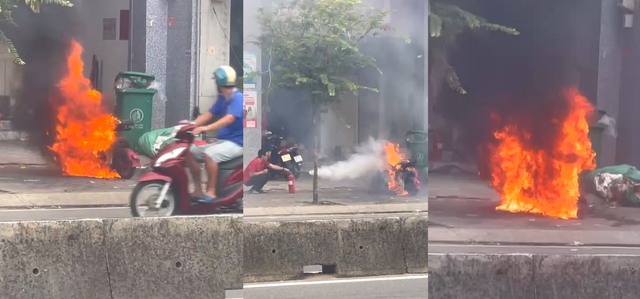 Xe đạp điện bất ngờ cháy ngùn ngụt trước kho hàng