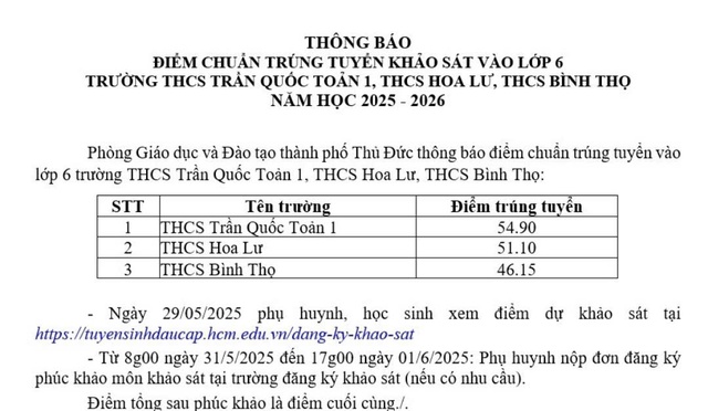 Đã có điểm chuẩn và điểm khảo sát lớp 6 vào 3 trường nóng của TP.Thủ Đức - Ảnh 1.