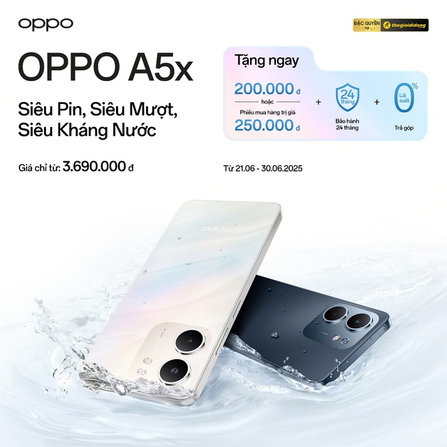 Mở bán OPPO A5x pin lớn, kháng nước, kết nối NFC thông minh… cùng nhiều ưu đãi- Ảnh 5. Mở bán OPPO A5x pin lớn, kháng nước, kết nối NFC thông minh… cùng nhiều ưu đãi- Ảnh 5.