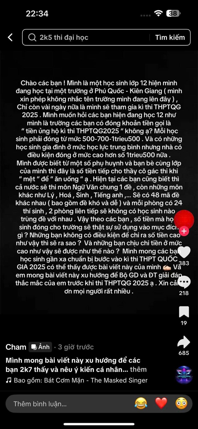 Phú Quốc xôn xao việc ‘thu tiền ủng hộ kỳ thi tốt nghiệp THPT 2025’ Phú Quốc xôn xao việc ‘thu tiền ủng hộ kỳ thi tốt nghiệp THPT 2025’