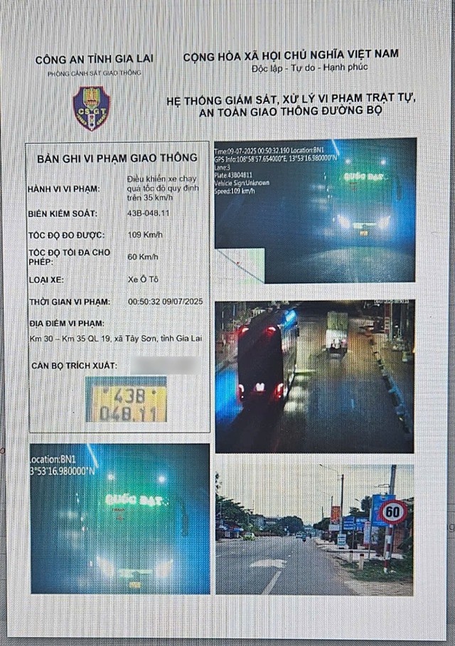 Xe khách vi phạm tốc độ 109 km / giờ tại gia Lai bị CSGT xử lý - Ảnh 1. Xe khách vi phạm tốc độ 109 km / giờ tại gia Lai bị CSGT xử lý - Ảnh 1.