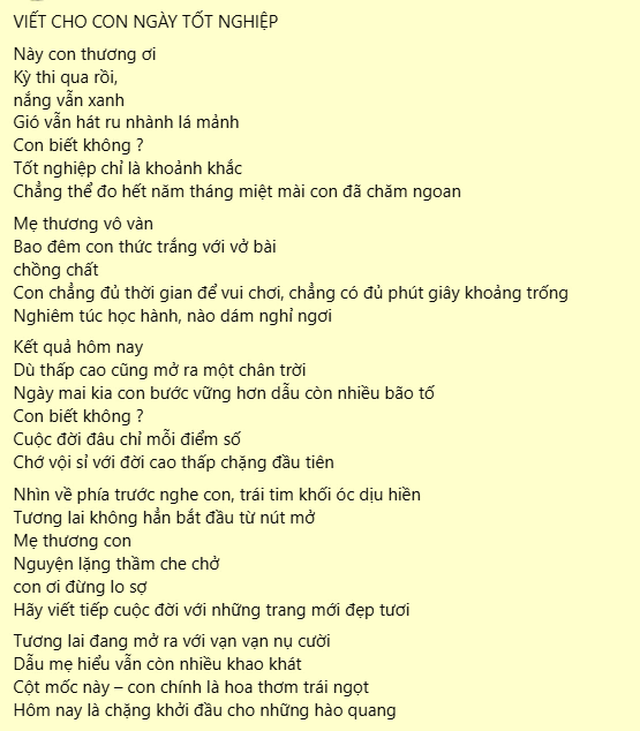 'Viết cho con ngày tốt nghiệp' gây sốt mạng xã hội sau kỳ thi tốt nghiệp THPT - Ảnh 1.