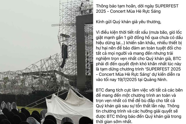 Sân khấu chương trình SUPERFEST bị ảnh hưởng nặng do thời tiết xấu