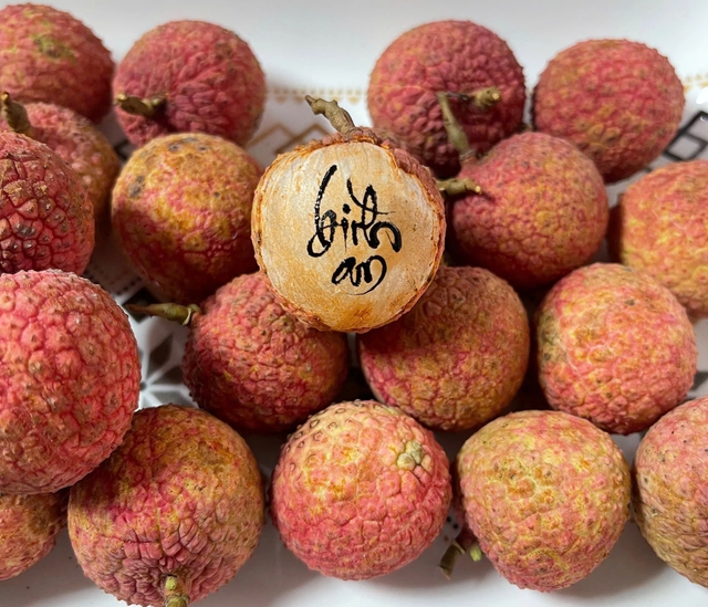 Độc đáo thư pháp siêu mini trên quả vải - Ảnh 3.