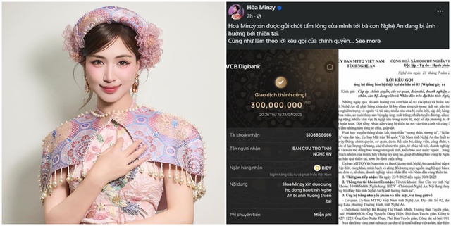 

Hòa Minzy mong rằng một chút tấm lòng của mình có thể giúp bà con vượt qua khó khăn sau bão Wipha  