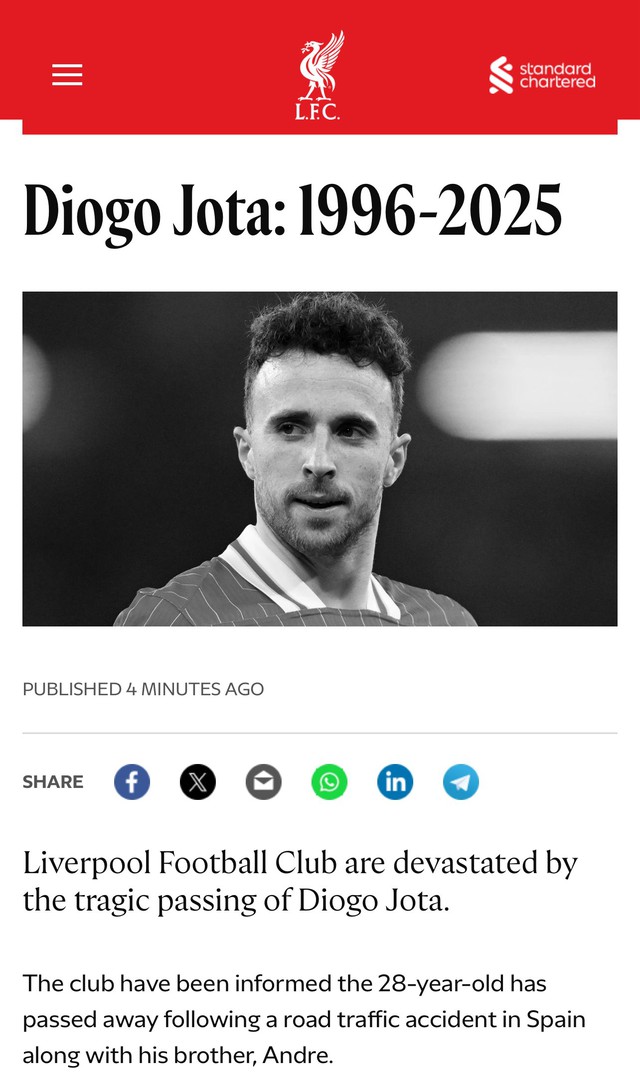 CLB Liverpool nói gì về sự qua đời đầy đau đớn của Diogo Jota?- Ảnh 1.