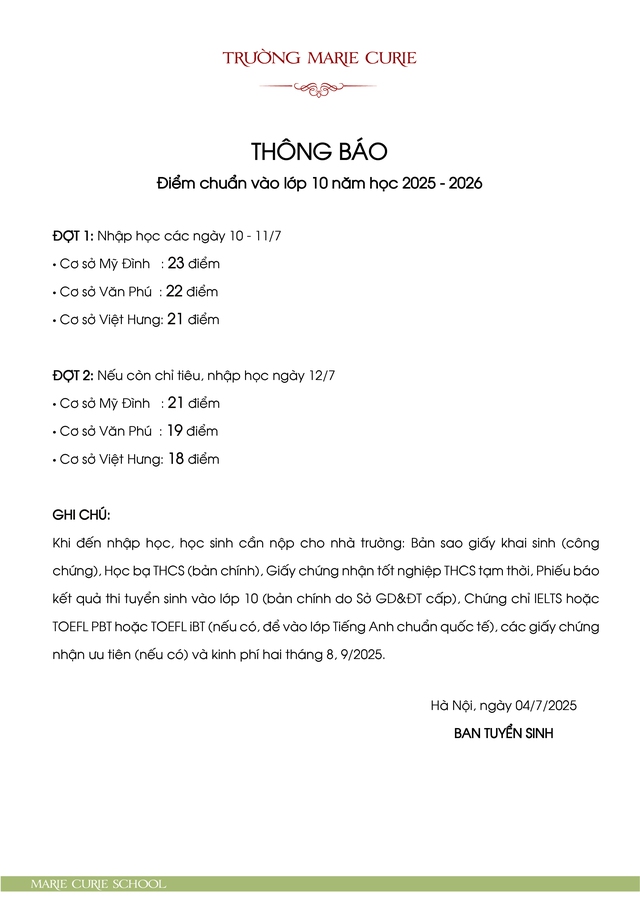 Trường tư thục 'hot' công bố điểm chuẩn vào lớp 10- Ảnh 2. Trường tư thục 'hot' công bố điểm chuẩn vào lớp 10- Ảnh 2.