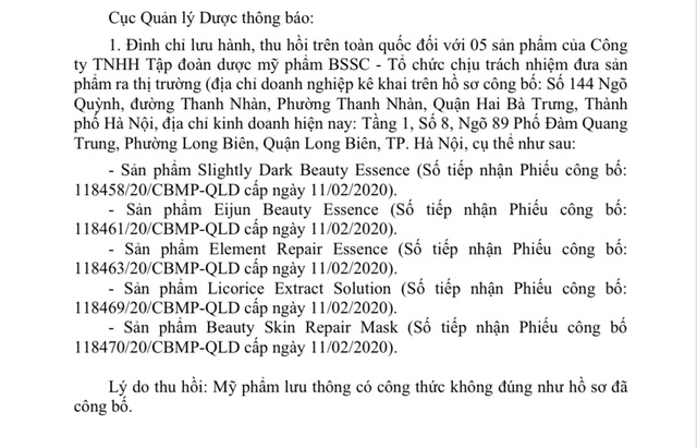 Ngừng ngay kinh doanh, sử dụng 5 mỹ phẩm có thành phần không đúng công bố - Ảnh 1.