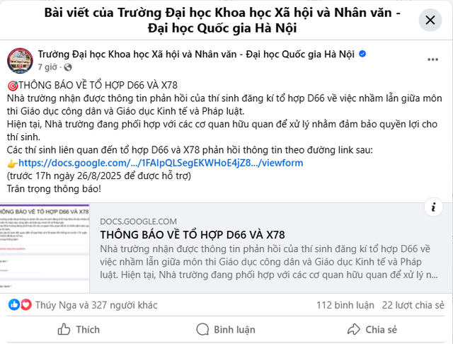 Xử lý trượt oan do nhầm tổ hợp tại trường ĐH KHXH - NV Hà Nội - Ảnh 2. Xử lý trượt oan do nhầm tổ hợp tại trường ĐH KHXH - NV Hà Nội - Ảnh 2.
