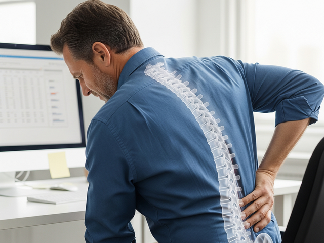 Ngồi lâu sẽ làm tăng áp lực lên các đĩa đệm cột sống. ẢNH: AI Ngồi lâu sẽ làm tăng áp lực lên các đĩa đệm cột sống. ẢNH: AI