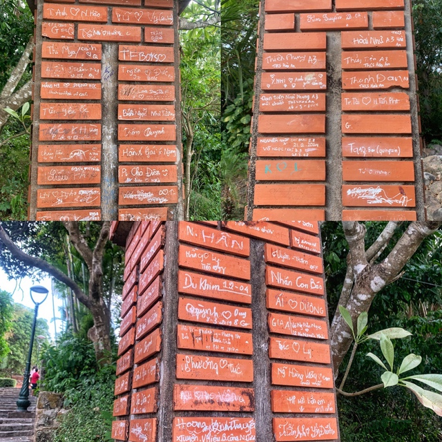Phản cảm những dòng chữ viết bậy trên trụ cổng đường lên Tháp Nhạn- Ảnh 2.