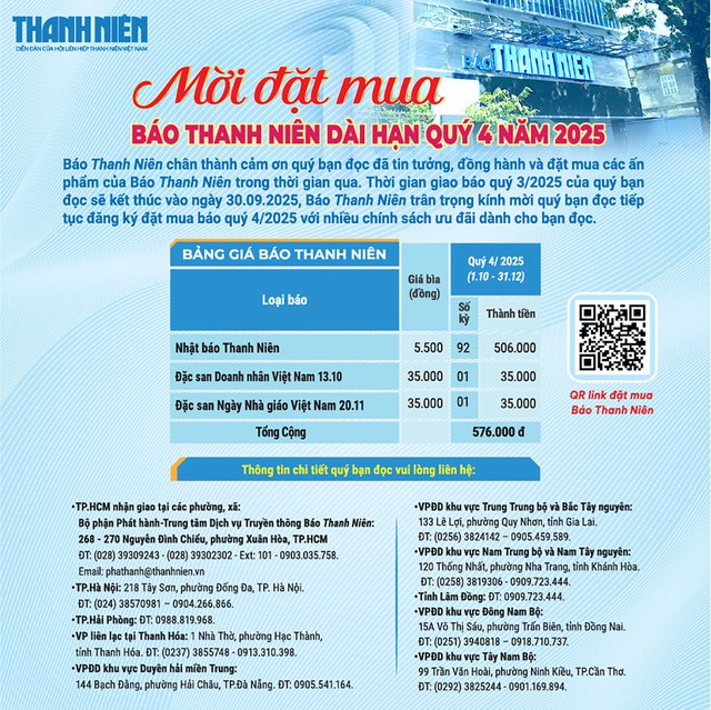 Mời đặt mua báo Thanh Niên dài hạn quý …
