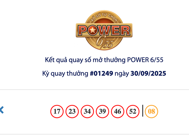 Kết quả xổ số Power 6/55 Vietlott tối 30.9, xuất hiện người trúng gần 180 tỉ đồng - Ảnh 2.