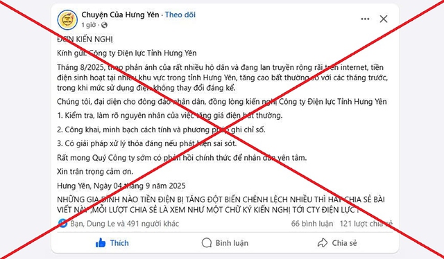EVNNPC cảnh b&aacute;o th&ocirc;ng tin sai sự thật về h&oacute;a đơn tiền điện tr&ecirc;n mạng x&atilde; hội - Ảnh 3.