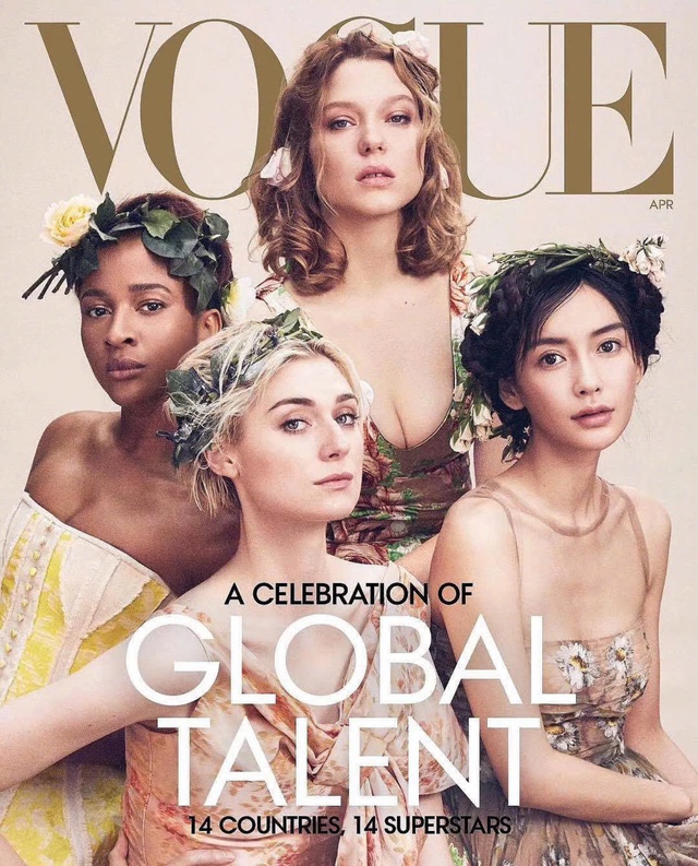 

Angelababy xuất hiện trên bìa tạp chí Vogue Mỹ số tháng 4.2019 cùng các ngôi sao quốc tế như Elizabeth Debicki, Léa Seydoux, Adesua Etomi  