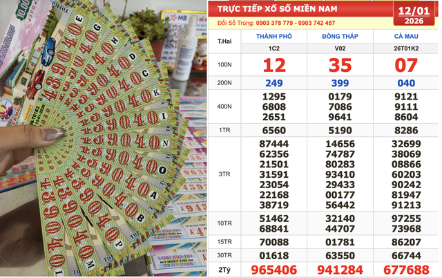 Bất ngờ xổ số miền Nam ngày 12 tháng 1: 3 ngày liền có vé… trúng 2 giải!- Ảnh 1. Bất ngờ xổ số miền Nam ngày 12 tháng 1: 3 ngày liền có vé… trúng 2 giải!- Ảnh 1.