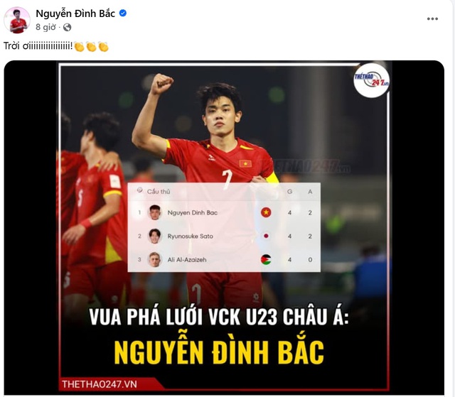 Động th&aacute;i cực th&uacute; vị của Đ&igrave;nh Bắc khi nhận danh hiệu Vua ph&aacute; lưới ch&acirc;u &Aacute;, thốt l&ecirc;n: Trời ơi!- Ảnh 1.