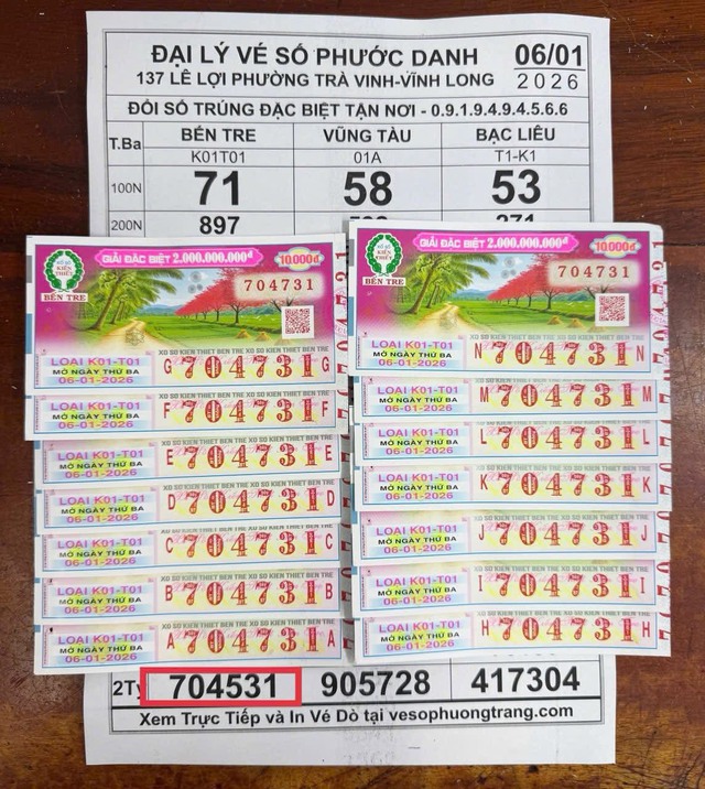 Xuất hiện 25 tờ tr&uacute;ng xổ số miền Nam ng&agrave;y 6 th&aacute;ng 1 đ&agrave;i Bến Tre  - Ảnh 1.