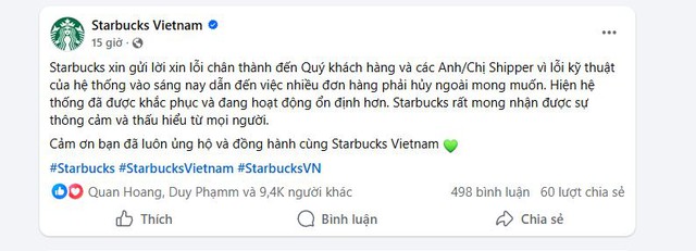 Starbucks Việt Nam xin lỗi shipper v&igrave; sự cố đơn h&agrave;ng gi&aacute; 0 đồng - Ảnh 2.