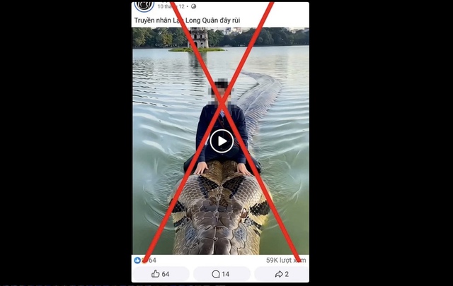 Xử lý người đăng video AI cưỡi trăn khổng lồ bơi ở hồ Hoàn Kiếm- Ảnh 1. Xử lý người đăng video AI cưỡi trăn khổng lồ bơi ở hồ Hoàn Kiếm- Ảnh 1.