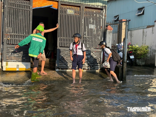 Triều cường dâng cao: Phụ huynh, học sinh TP.HCM chật vật đến trường - Ảnh 15.